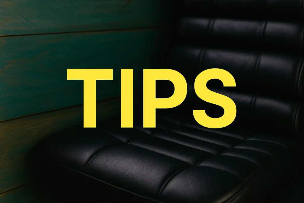 Tips written with yelow fonts and black leather plush limo seating in the back ground