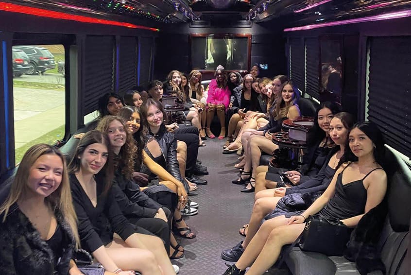 Inside a party bus in Grafton, Massachusetts